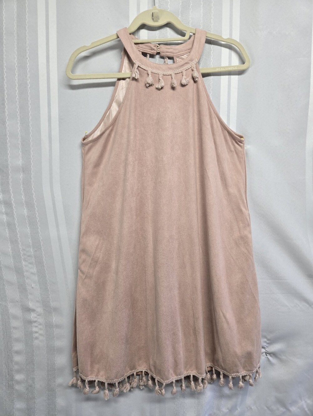 ANDREE BY UNIT PINK SUEDE SLEEVELESS FRINGE LINED A-LINE DRESS SIZE SMALL